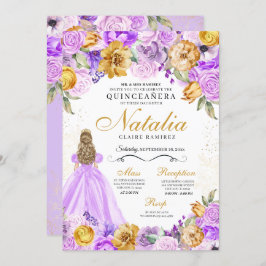 Invitación Lilac Purpurina de la Princesa de Oro Tiara Quince