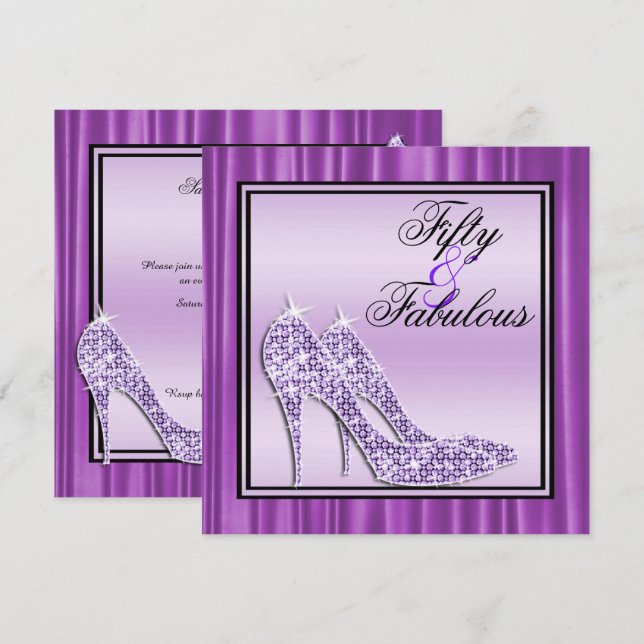 Invitación Lilac Purpurinoso Stilettos & Music Fabulous 50 (Anverso / Reverso)