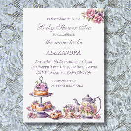 Invitación Lilac rosa Floral Whimsical Tea Baby Shower