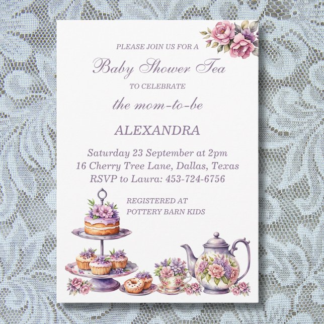 Invitación Lilac rosa Floral Whimsical Tea Baby Shower (Subido por el creador)