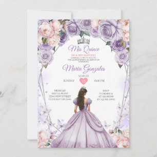 Invitación Lilac Rosa Mis Quince Anos Crown Quinceañera