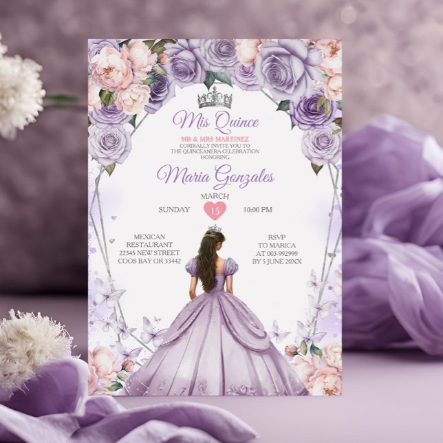 Invitación Lilac Rosa Mis Quince Anos Crown Quinceañera (Subido por el creador)