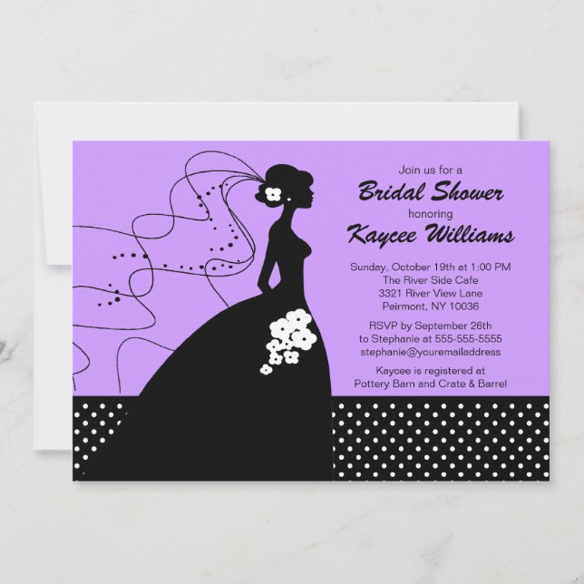 Invitación Lilac Silhouette Bride Bridal Shower (Anverso)