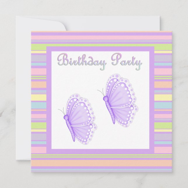 Invitación LILAC stripe butterfly PARTIDO DE CUMPLEAÑOS INVIT (Anverso)