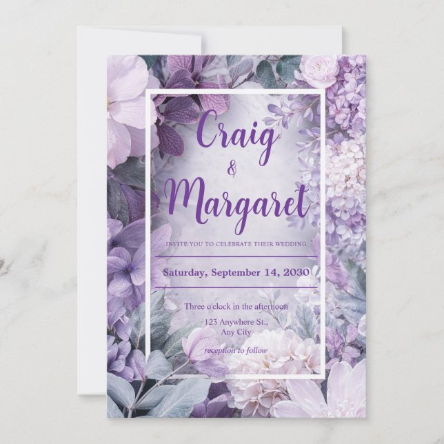 Invitación Lilac suave y Boda floral Rubor (Anverso)
