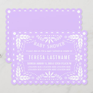 Invitación Lilac violeta, blanco papel picado bebé ducha