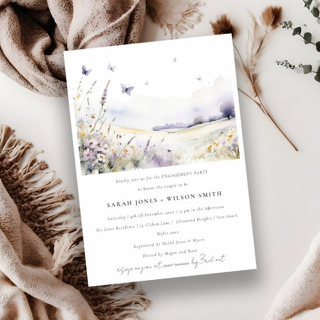 Invitación Lilac Wildflower Butterfly Engagement (Subido por el creador)