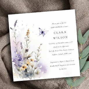 Invitación Lilac Wildflower Butterfly Garden Baby Shower
