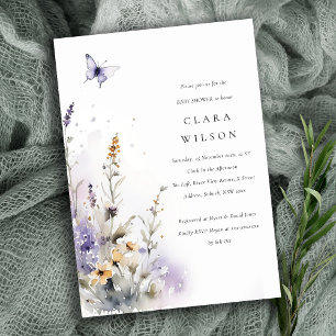 Invitación Lilac Wildflower Butterfly Garden Baby Shower