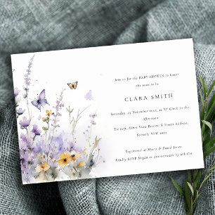 Invitación Lilac Wildflower Butterfly Garden Baby Shower