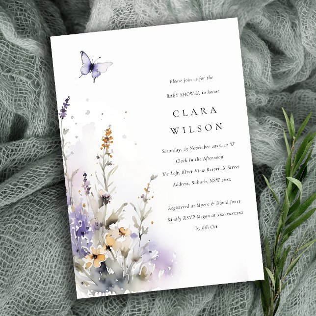 Invitación Lilac Wildflower Butterfly Garden Baby Shower (Subido por el creador)