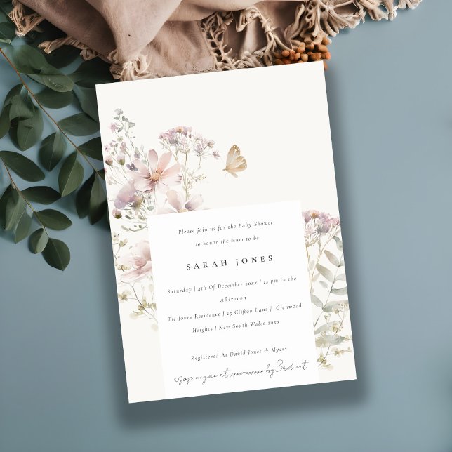 Invitación Lilac Wildflower Fern Baby Shower Botánico (Subido por el creador)
