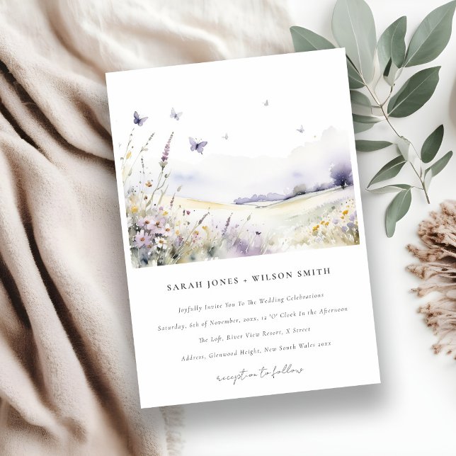 Invitación Lilac Wildflower Field Butterfly Landscape Boda (Subido por el creador)