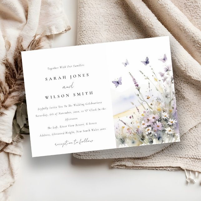 Invitación Lilac Wildflower Field Butterfly Landscape Boda (Subido por el creador)