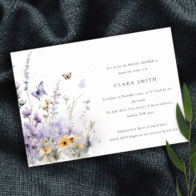 Invitación Lilac Wildflower Mariposa Jardín Ducha de novia (Subido por el creador)