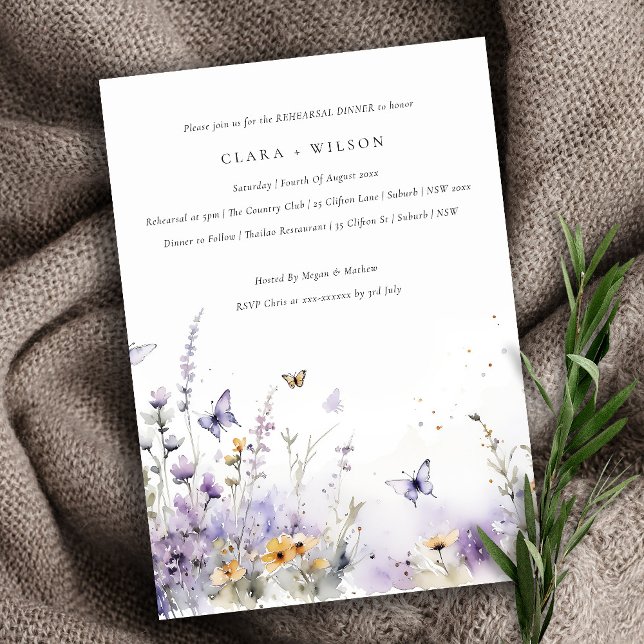 Invitación Lilac Wildflower Mariposa Jardín Ensayo Cena (Subido por el creador)