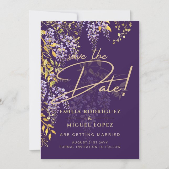 Invitación Lilac Wisteria Matrimonio Púrpura Salvar La Fecha (Anverso)