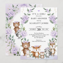 Lilac Woodland Animales Floral Wreath Baby Shower