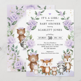 Invitación Lilac Woodland Animales Floral Wreath Baby Shower