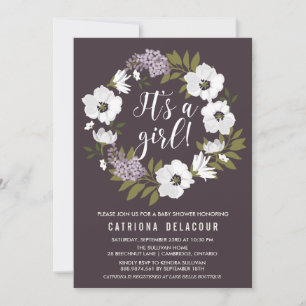 Invitación Lilac y Anemone Wreath es un Baby Shower Chica