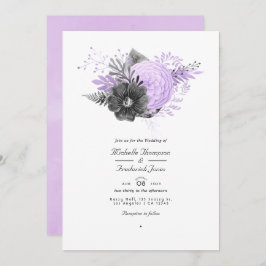 Invitación Lilac y Carbón Floral Código QR Boda RSVP