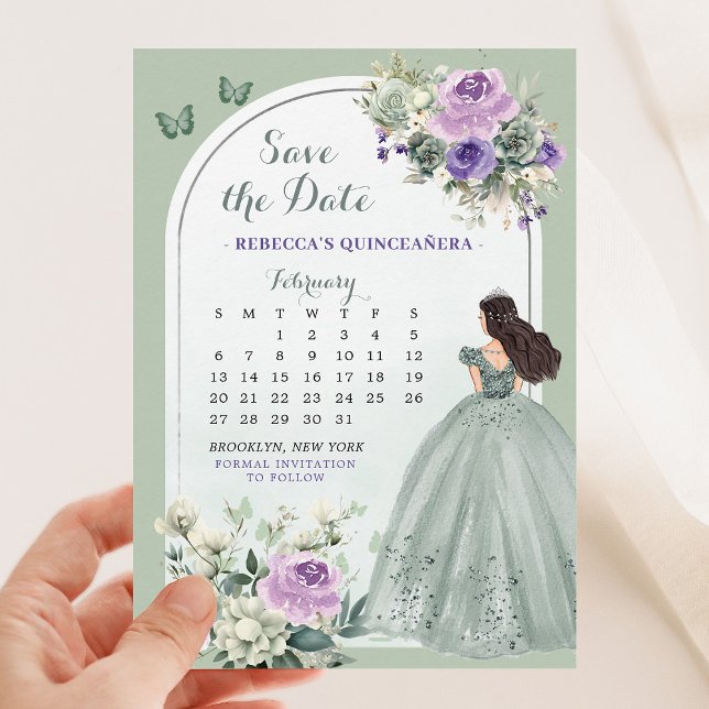 Invitación Lilac y el calendario de la quinceañera verde salv (Subido por el creador)