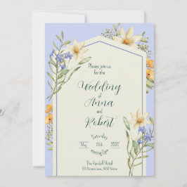 Invitación Lilac Y Flores Silvestres Blancas Boda Geométrico