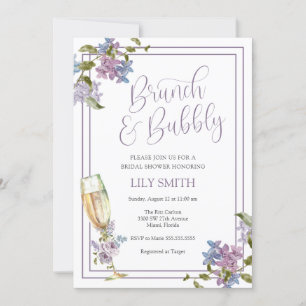 Invitación Lilac y Lavender Brunch y Bubbly Bridal Shower