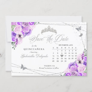 Invitación Lilac y Silver Quinceañera Salven La Fecha