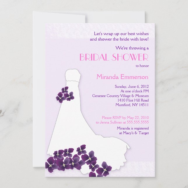 Invitación Lilac y violetas Vestido de novia Ducha de novia 5 (Anverso)