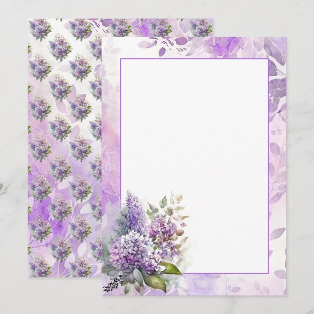 Invitación Lilacs acuarela e hidrangea floral en blanco (Anverso / Reverso)