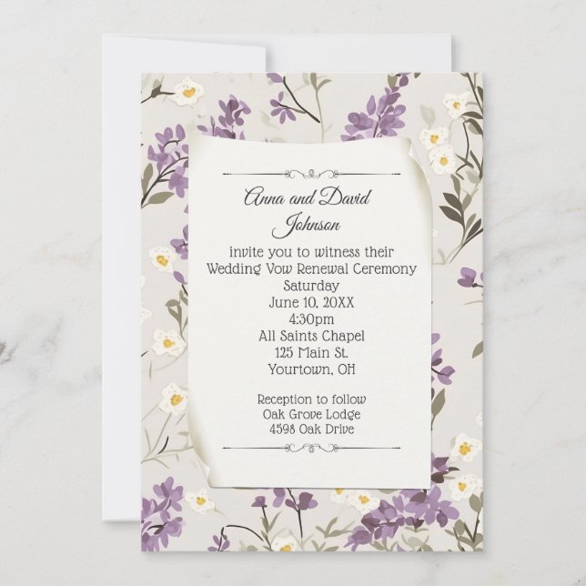 Invitación Lilacs boda para renovación de votos (Anverso)