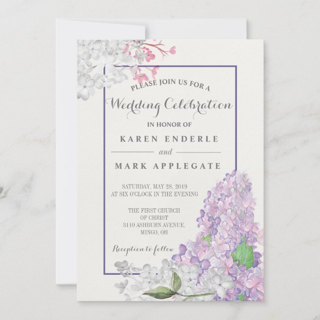 Invitación Lilacs en una boda de primavera en flor (Anverso)