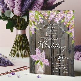 Invitación Lilacs rústicos con luces en Boda de madera de pin