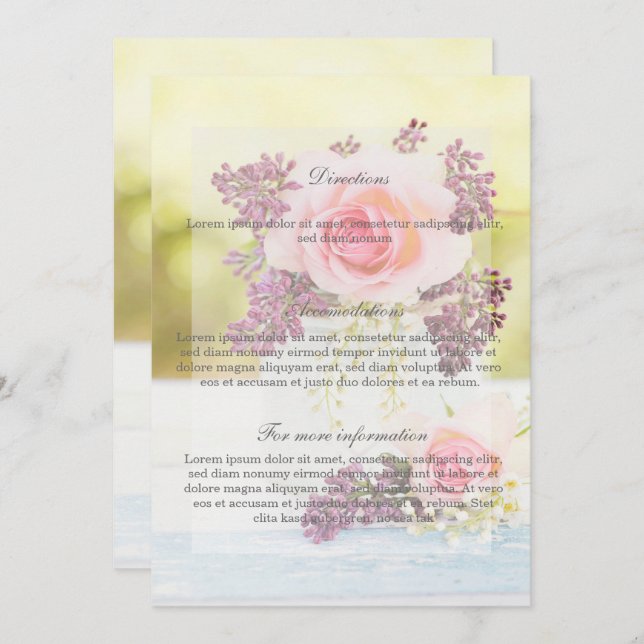 Invitación Lilacs y Rosas Vintage Wedding Directions (Anverso / Reverso)
