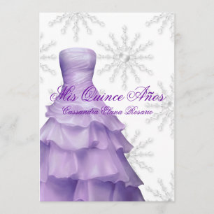 Invitación Lilas Copos de Nieve Blancos Quinceañera