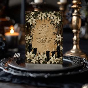 Invitación Lilas Oscuras y Ataúdes Noche de Halloween