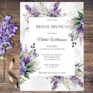 Invitación Lilas y Brezo en Brunch Nupcial de Blanco Marmóreo