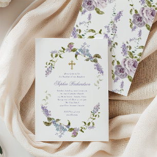 Invitación Lilas y Cruz Azules y Moradas Bonitas   Bautizo