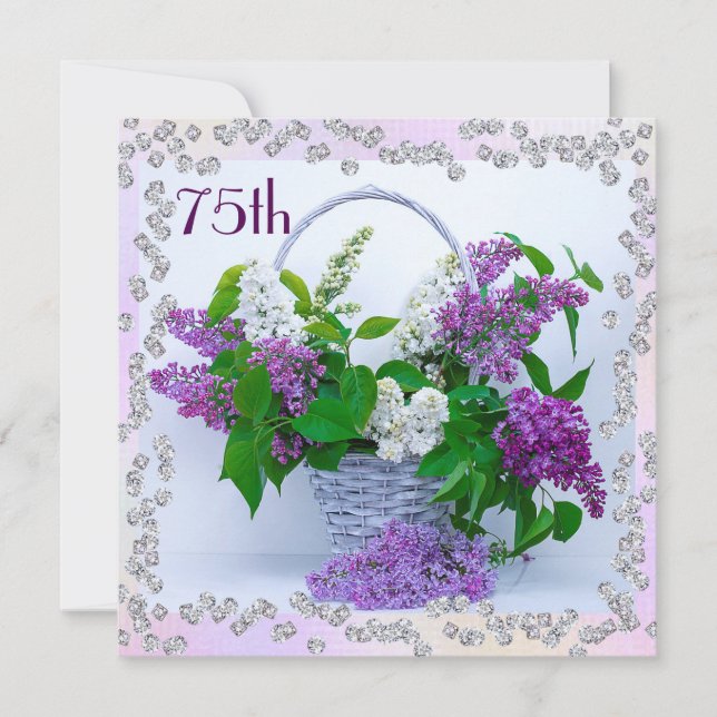 Invitación Lilas y cumpleaños de los diamantes 75.o (Anverso)