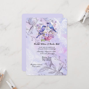 Invitación Lilas y pájaros azules