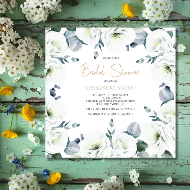 Invitación Lilianthus Blancos Suculento Floral Bridal Shower (Subido por el creador)