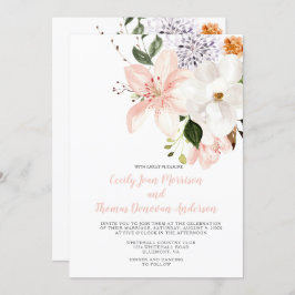 Invitación Lilias acuarelas, peonías, magnolias