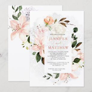 Invitación Lilias acuarelas, Rosas, peonías, magnolias