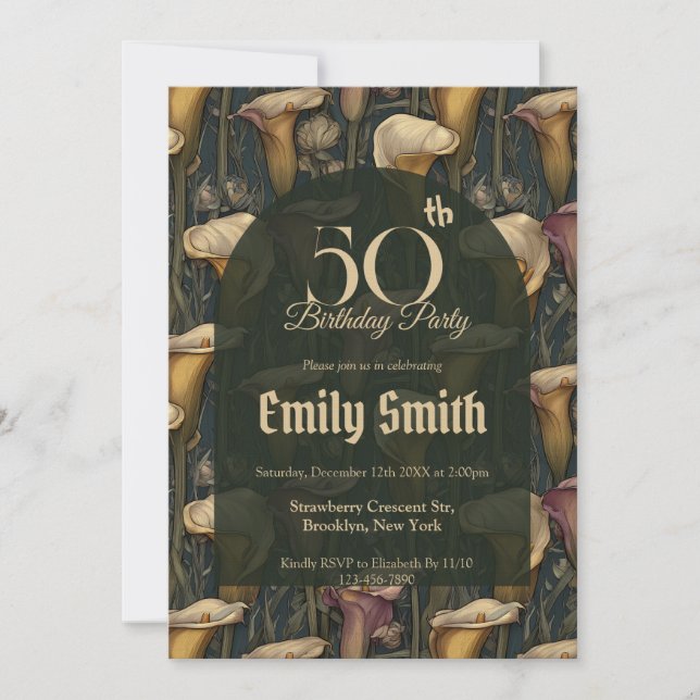 Invitación Lilias Elegantes de Cumpleaños 80 Años (Anverso)