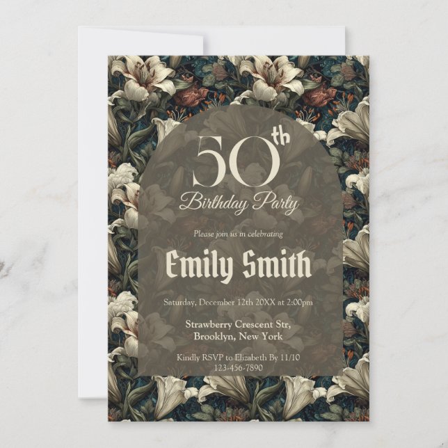 Invitación Lilias Modernas Cumpleaños Temático 60 (Anverso)