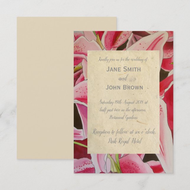 Invitación Lilias rosas boda acuarela arte rústico (Anverso / Reverso)