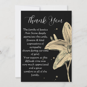 Invitación Lilies Black Floral Funeral Death Gracias