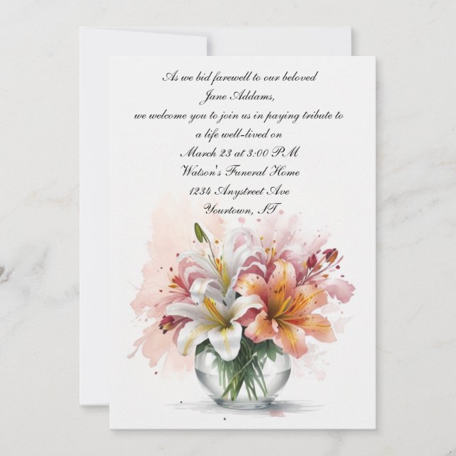 Invitación Lilies en un monumento a la acuarela Bowl (Anverso)
