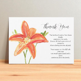 Invitación Lilies Naranja Floral Funeral Muerte Gracias